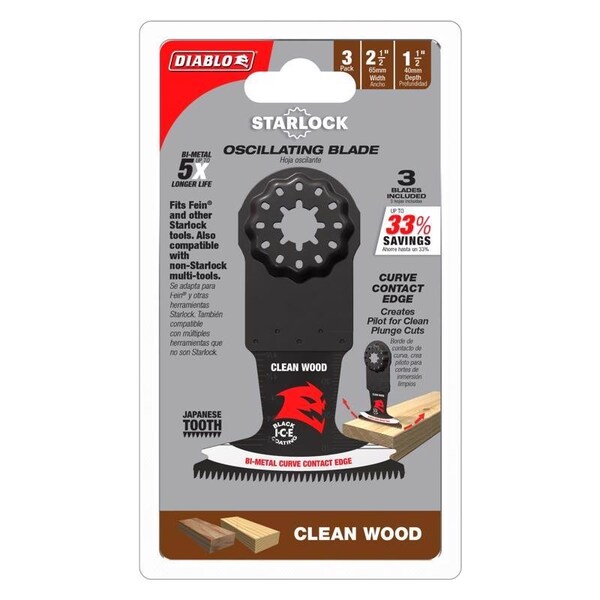 Diablo Diablo Starlock 2-1/2 in. W Bi-Metal Curved Contact Edge Oscillating Blade Clean Wood 3 pk DOS250JBW3 - main